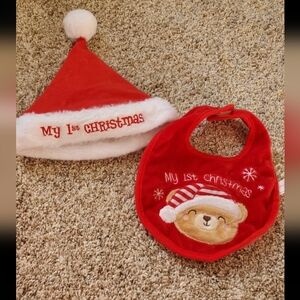 Red 'My 1st Christmas' Bib and Hat Set